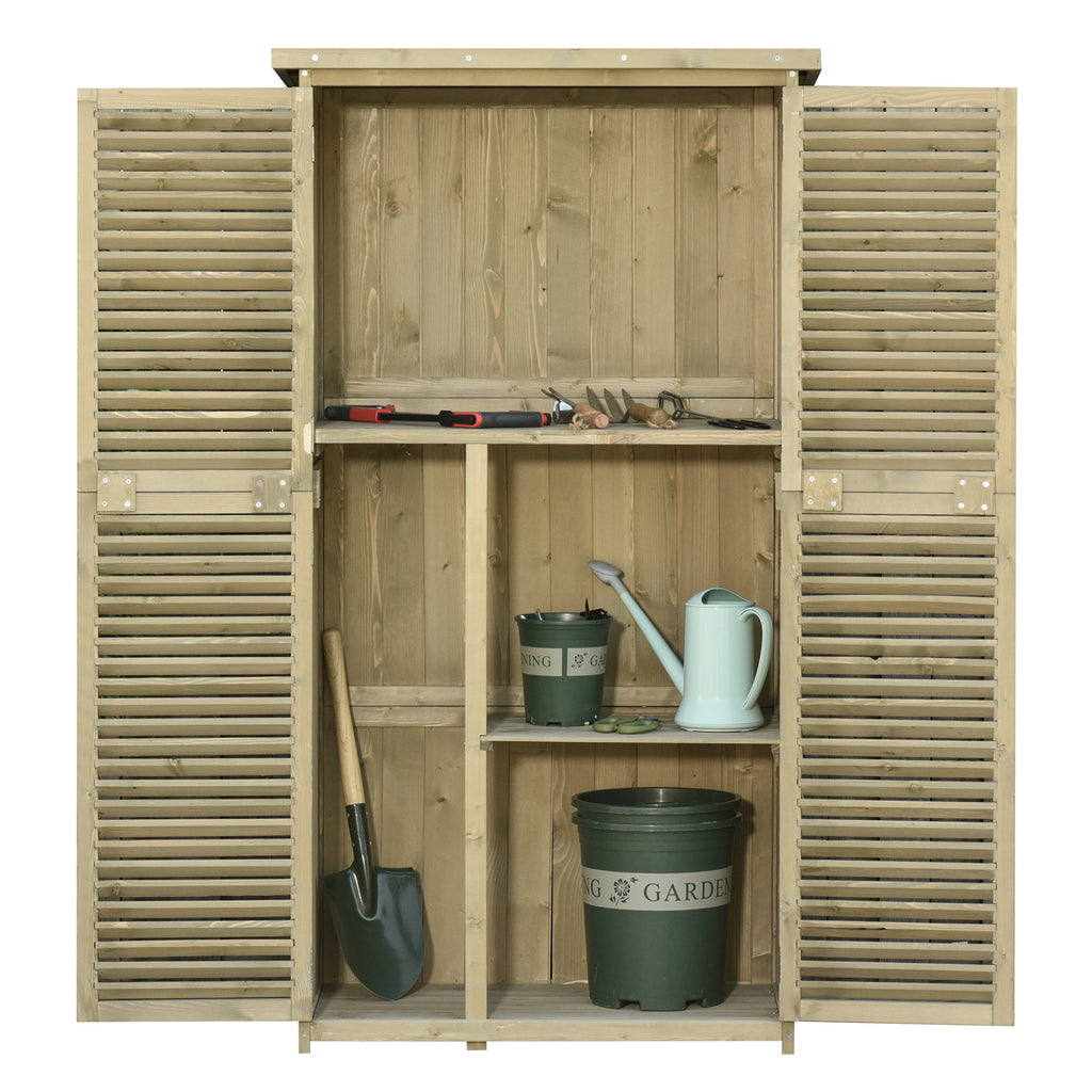 Outsunny Gartenschrank Holz Geräteschuppen Gerätehaus mit Asphaltdach Lamellentür Geräteschrank Schuppen Garten 4 Fächer Grau 87 x 46,5 x 160 cm