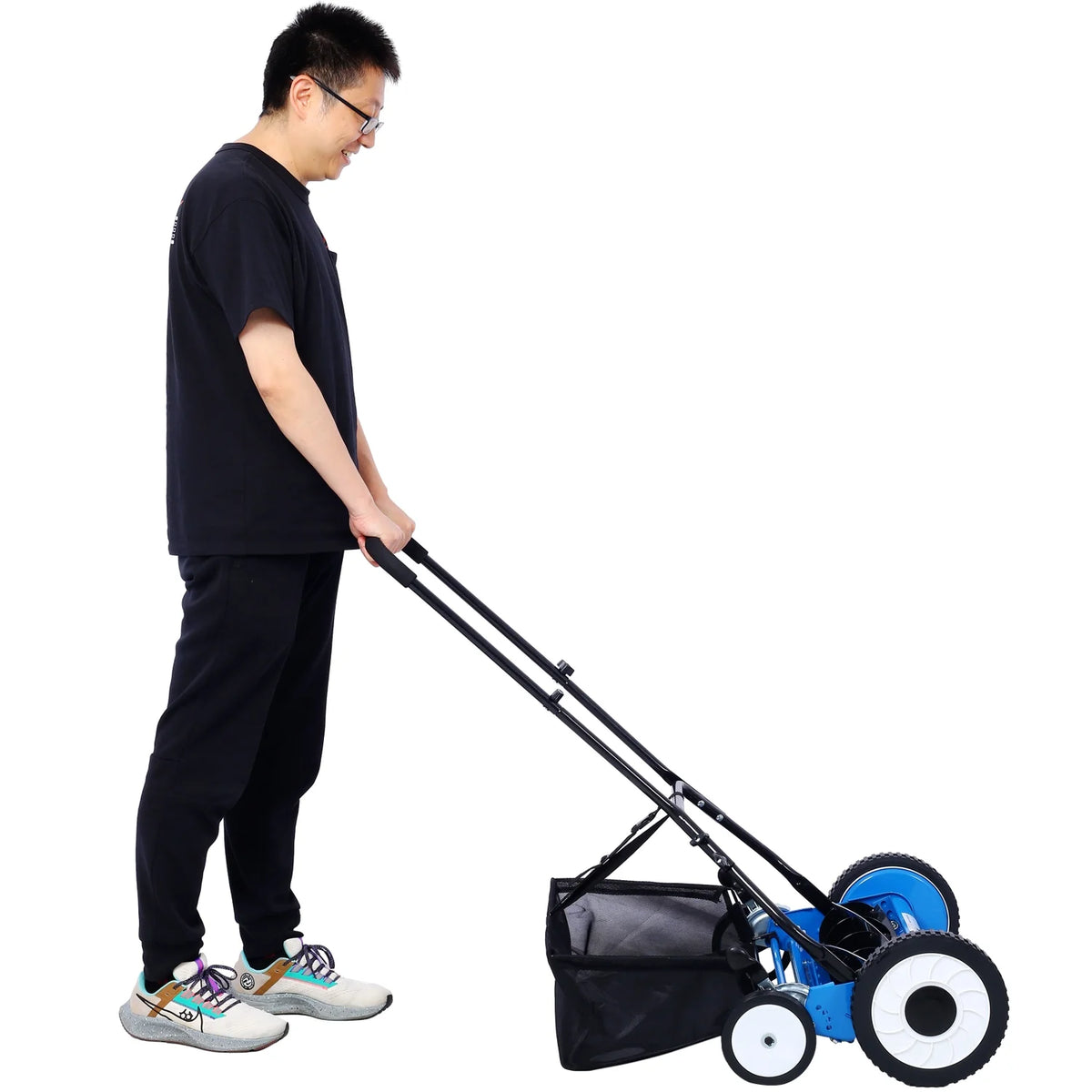 20 - Inch 5 - Blade Push Reel Lawn Mower with Grass Catcher 4 WHEELS BLUE COLOR