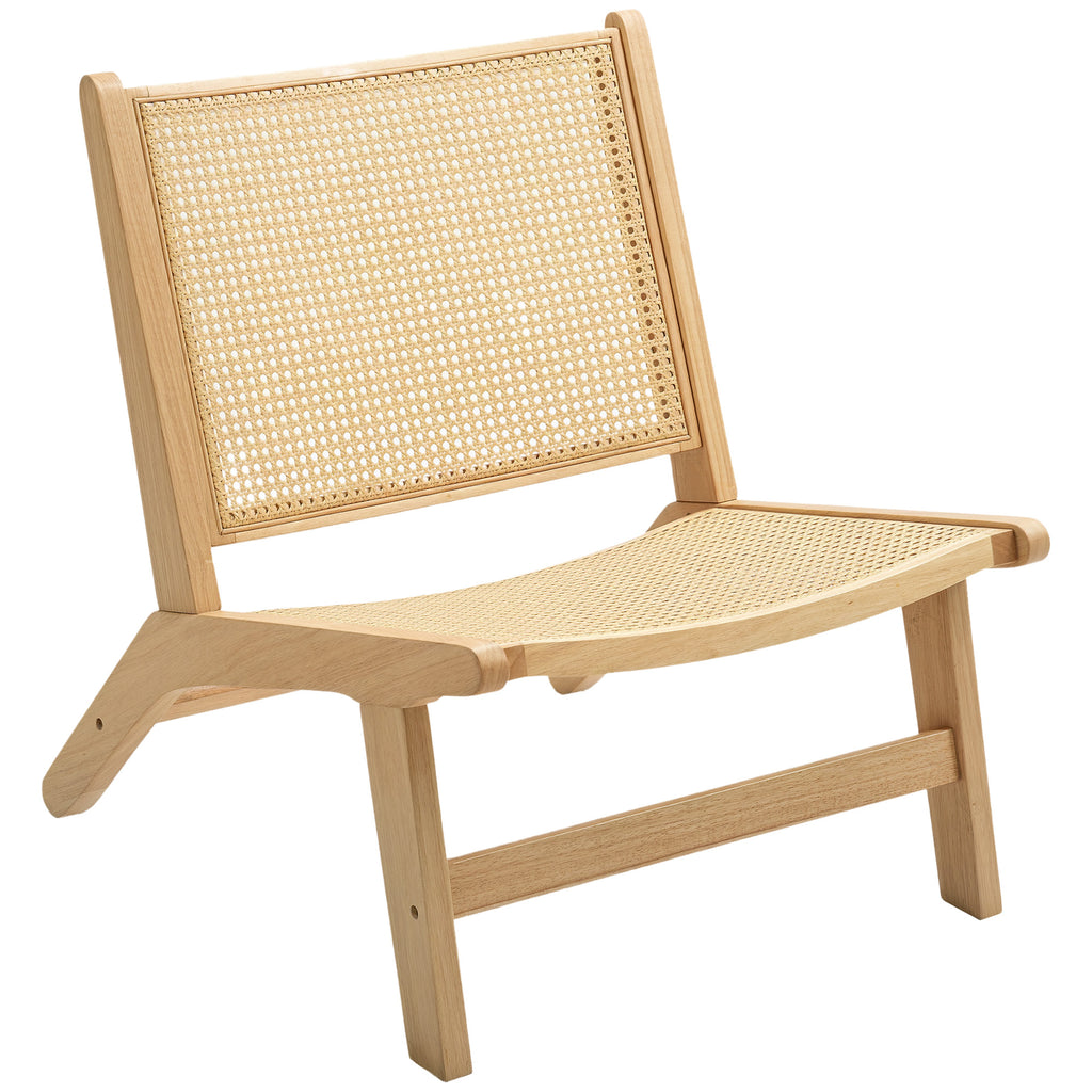 HOMCOM Rattanstuhl, Lesestuhl, Holzrahmen, breiter Sitz, 64 x 70 x 74 cm, Naturholz