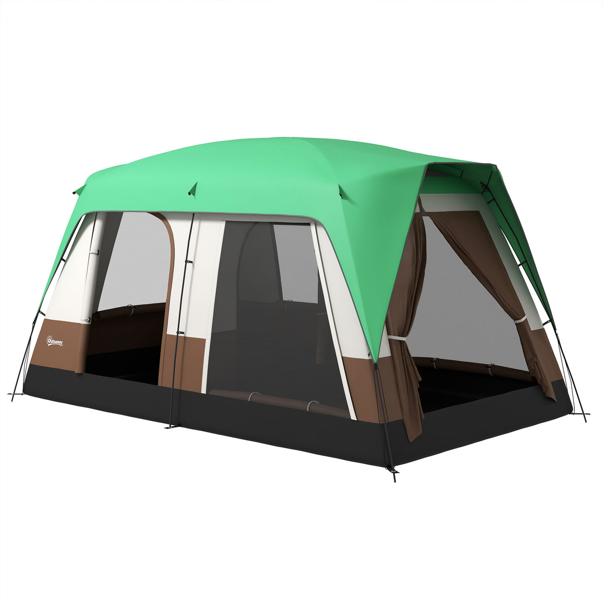 Outsunny Campingzelt für 7-8 Personen, Netzfenster, mit Tragetasche, 4,90 x 3,05 x 2,25 m, Grün