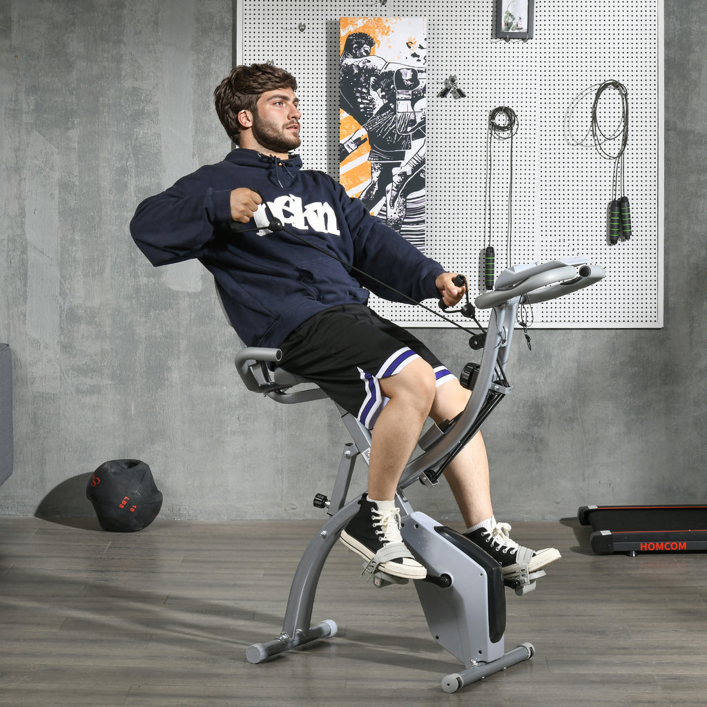 HOMCOM Faltbares Heimfahrrad mit 8 Stufen magnetischem Widerstand, verstellbarem Rückenlehne-Sattel, ergonomischen Griffen Schwarz Silber