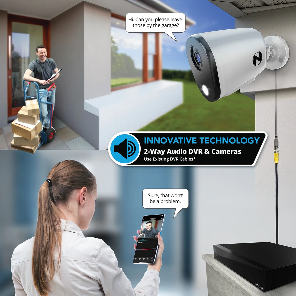 Night Owl? 2 - Way Audio 12 Channel DVR Security System with 1TB Hard Drive and 4 Wired 1080p Deterrence Cameras