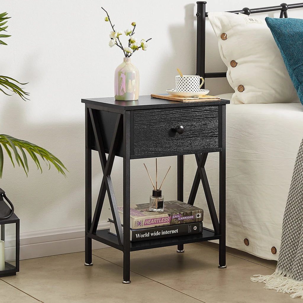 VECELO 3 - Piece Bedroom Set with Twin Size Bed Frame and 1 - Drawer Black Nightstands