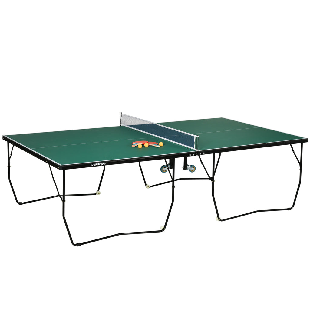 SPORTNOW Tischtennisplatte Tischtennis-Set, klappbar, 8 Rollen, inkl. Schläger u. Bälle, 274 cm x 152.5 cm x 76 cm, Grün