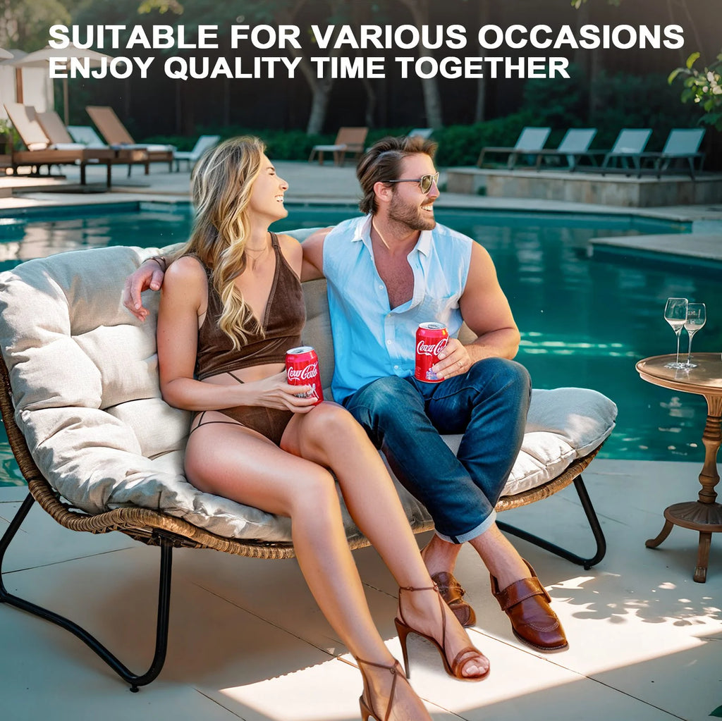 Crestlive Products Patio Loveseat, All - Weather Rattan Large Furniture with Soft Cushions, Outdoor Loveseat for Balcony, Poolside, Backyard (Beige)