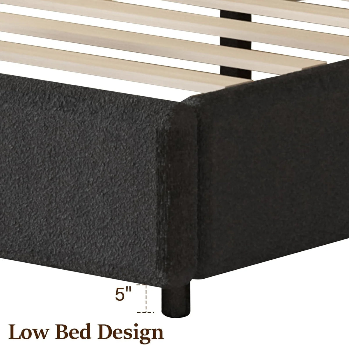 4 EVER WINNER Queen Size Bed Frame, Boucle Upholstered Bed Frame with Headboard, White Queen Bed Frame, White