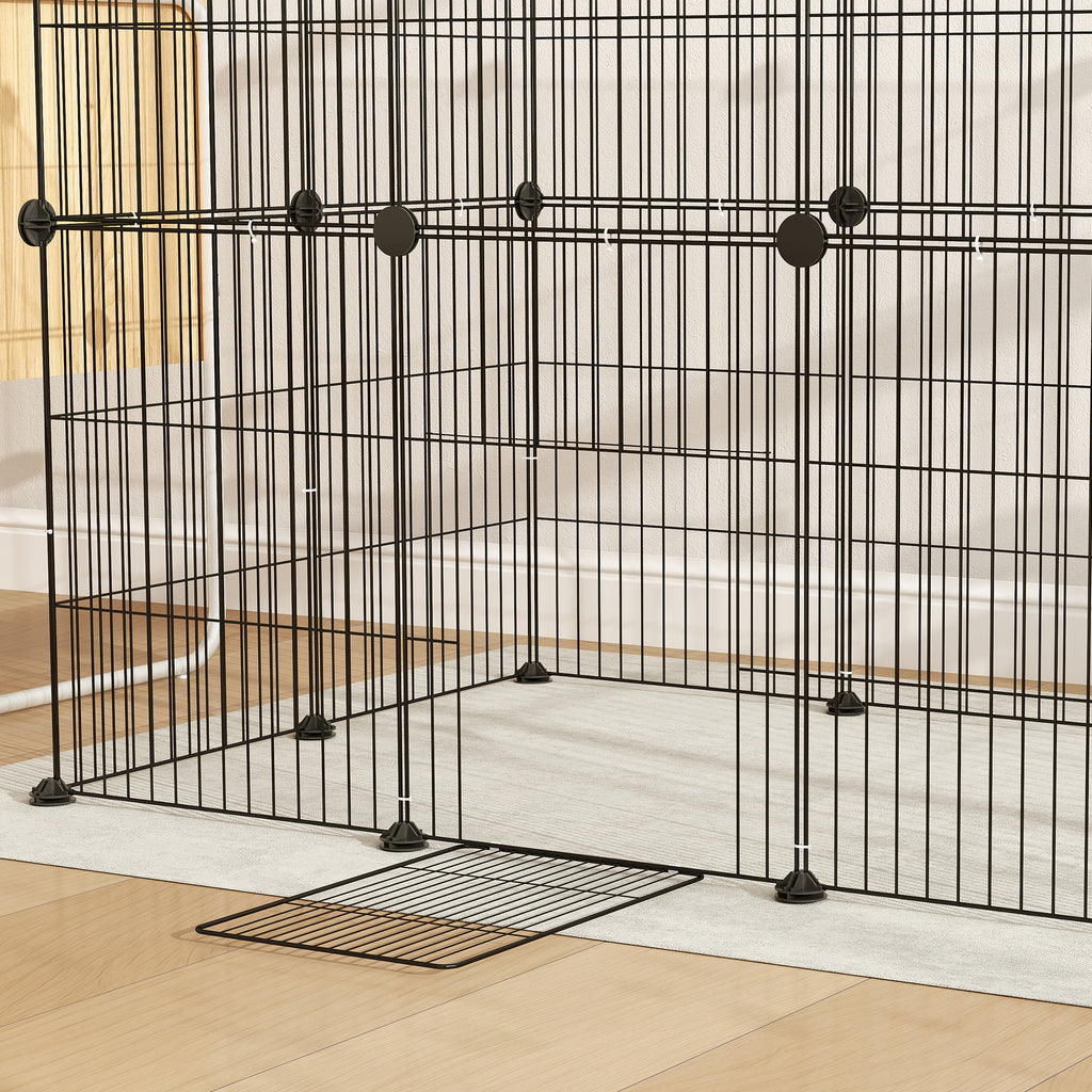 PawHut Kleintierkäfig, Außengehege, modulare Bauweise, 0,72 m² Fläche, Stahl, Schwarz