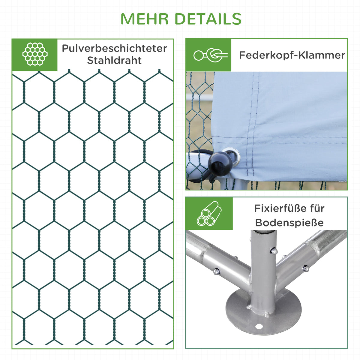 PawHut Zwerghühnerstall, wetterbeständig, begehbarer Stall, Stahlgitter, 400 cm x 300 cm x 195 cm, Silber