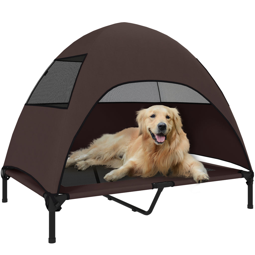 PawHut Hundeliege Outdoor mit Dach, Erhöhtes Hundebett für Große Hunde, 106 x 76 x 99 cm, Kaffee