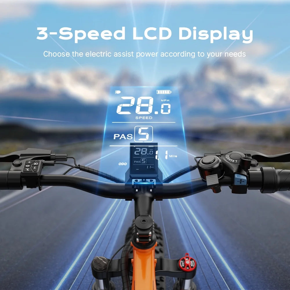 AIRWEST Electric Bike for Adults, Peak 750W Ebikes for Men Women26" Fat Tire Electric Bicycle with 48V 624wh Removable Battery25mph 60miles 7 Speed, Front Suspension Electric Mountain Bike