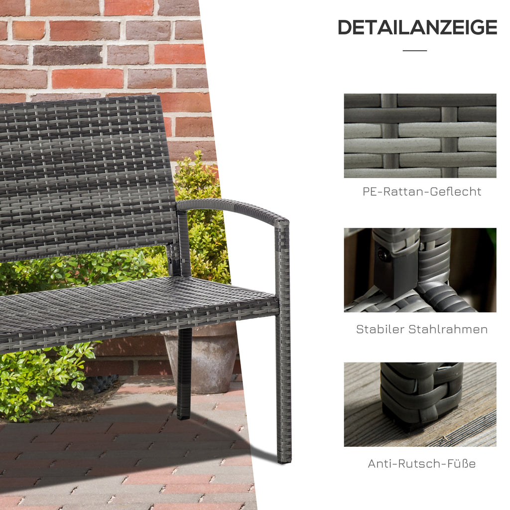 Outsunny Gartenbank, in Rattanoptik, mit Stahlrahmen, für 2 Personen, Braun, 122 x 60 x 87cm