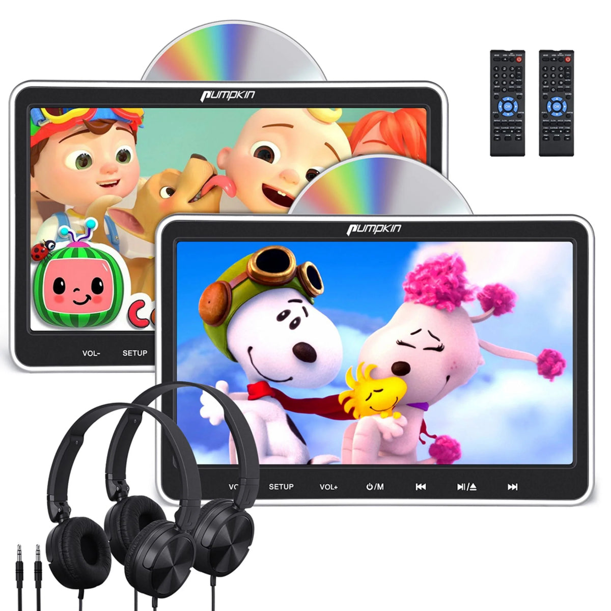 Pumpkin 10.1?dual Headrest DVD Players for Car with Headphones, 2 Mount Brackets HDMI Input Region Free Last Memory