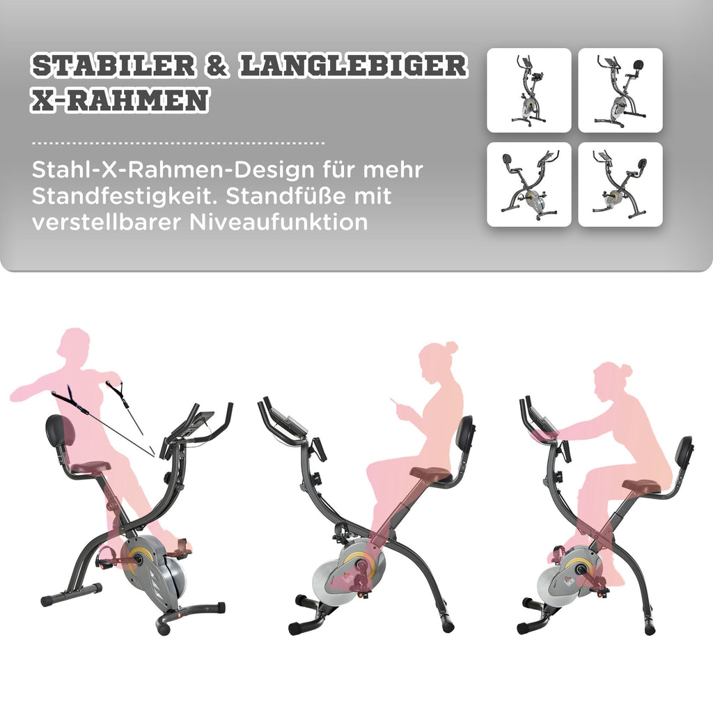 HOMCOM Heimtrainer X-Bike 2-in-1 Fahrradtrainer Trimmrad mit 1 Paar Spannseilen