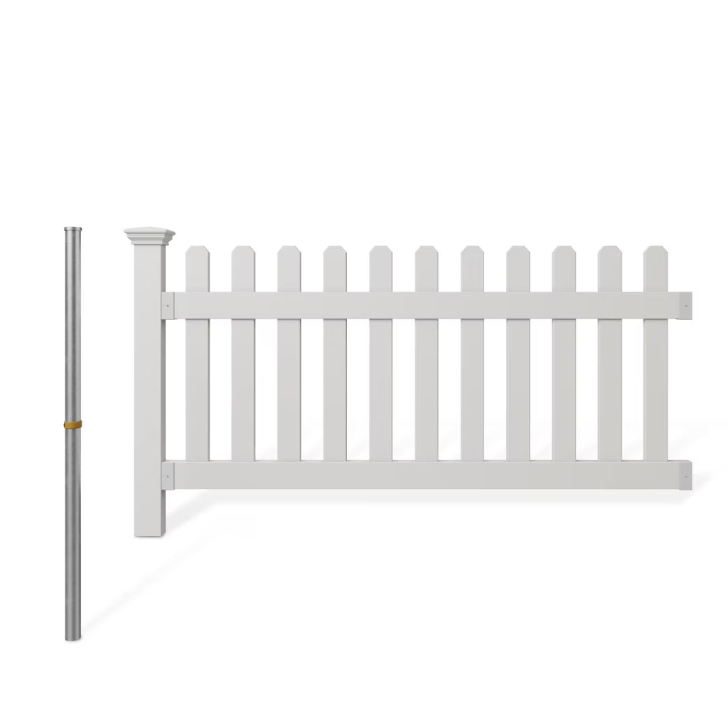 3ft H x 6ft W (1 Panel + 1 Post) No Dig Wambam Newport Fence Kit, White Vinyl Picket Fence, Easy Install Outdoor Fence for Backyard or Patio, DIY Decorative Fencing, ZP19002