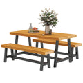 Outsunny Sitzgruppe 3-teilig Holz Essgruppe für 4 Personen Esstisch mit 2 Bänke Teak