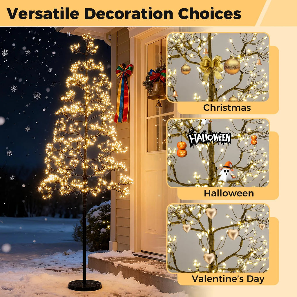 5/6/7 FT Lighted Alpine Tree for Christmas, Pre-lit Artificial Cedar Tree with Weighted Base