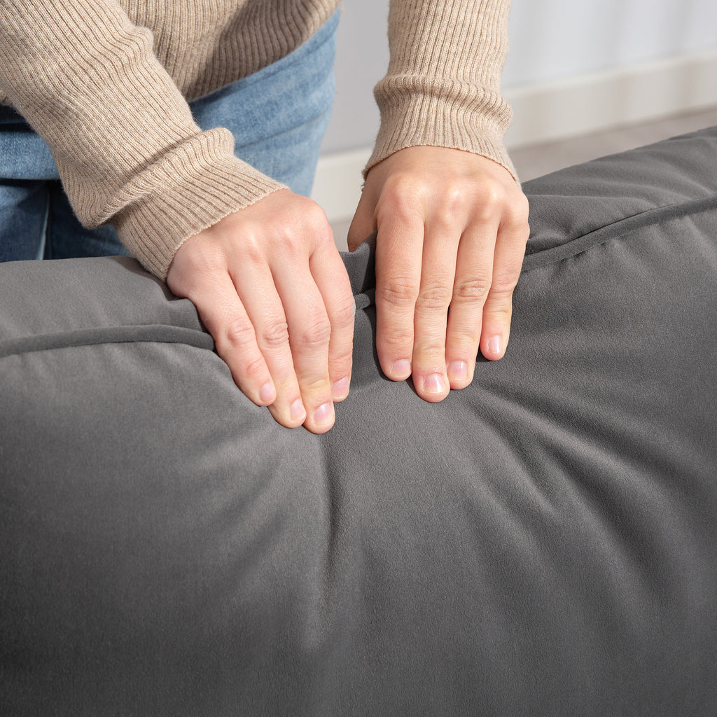 HOMCOM Modernes 2-Sitzer-Sofa aus Samt 127 cm mit dickem Polster, 2 Zierkissen und geknöpfter Sitzfläche, Grau