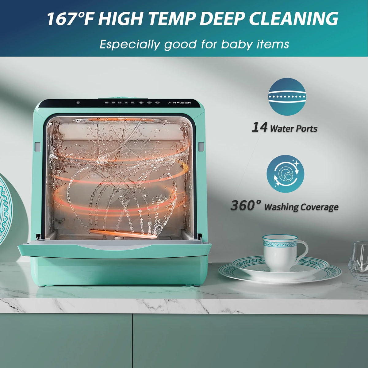 AIRMSEN Portable Countertop Dishwasher with 5 - Liter Built - in Water Tank and Air - Dry Function, 5 Washing Programs Mini Dishwasher, AE - TDQR03