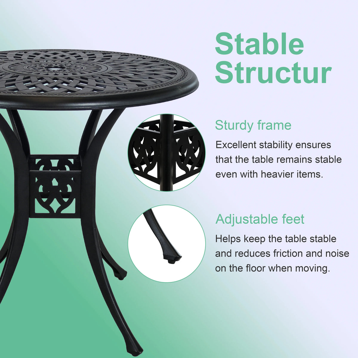 30.3 in Round Patio Table Cast Aluminum Patio Table, Metal Patio Dining Table with Umbrella Hole, All-Weather Outdoor Bistro Dining Table for Backyard, Garden, Balcony, Black