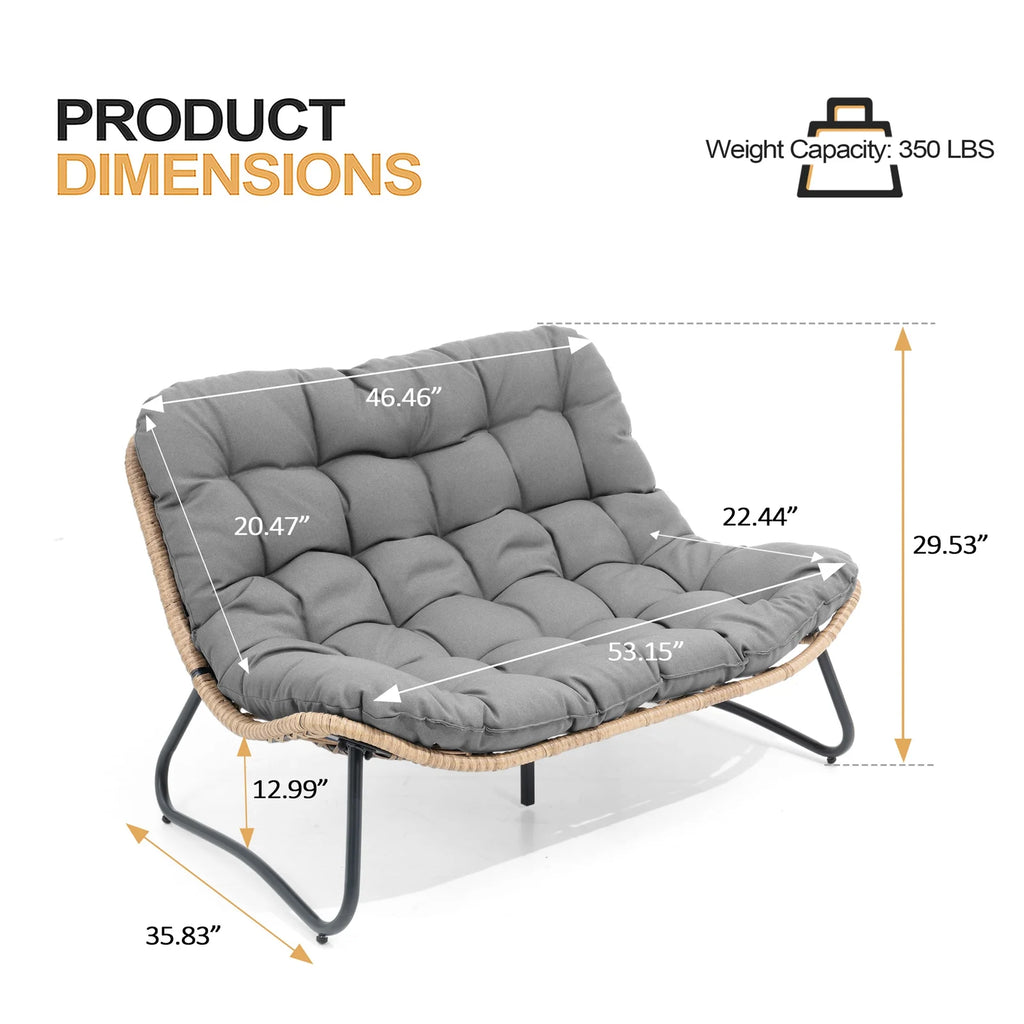 Crestlive Products Patio Loveseat, All - Weather Rattan Large Furniture with Soft Cushions, Outdoor Loveseat for Balcony, Poolside, Backyard (Beige)