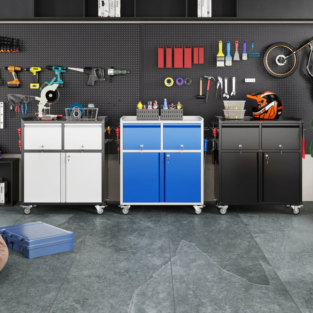 Aobabo Metal Storage Cabinet with Lock, Garage Storage Cabinet with Wheels, 72in Steel Storage Cabinet for Garage Home Storage, Black Required - Assembly