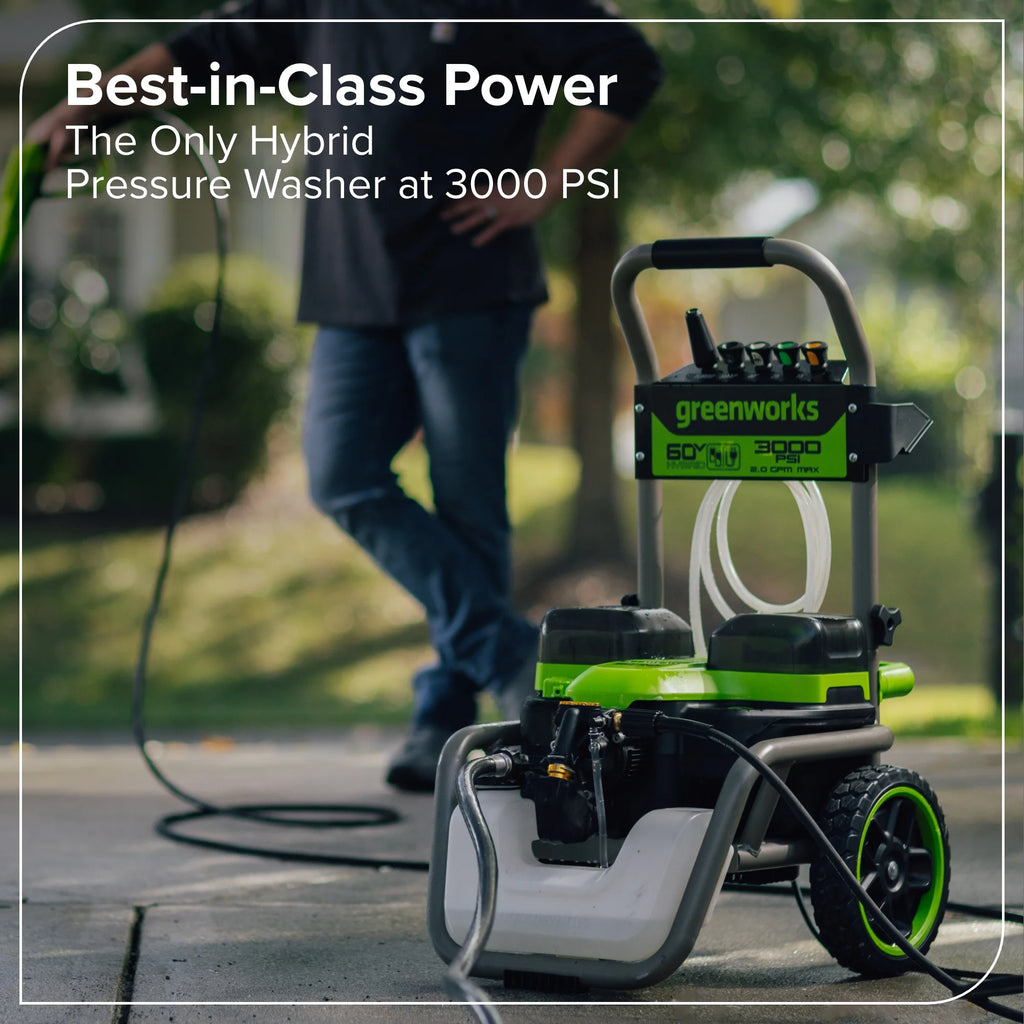 Greenworks Hybrid 60V 3000 MAX PSI at 2.0 GPM MAX Electric Pressure Washer + (2) 5.0ah Batteries & Dual - Port Charger 5128202