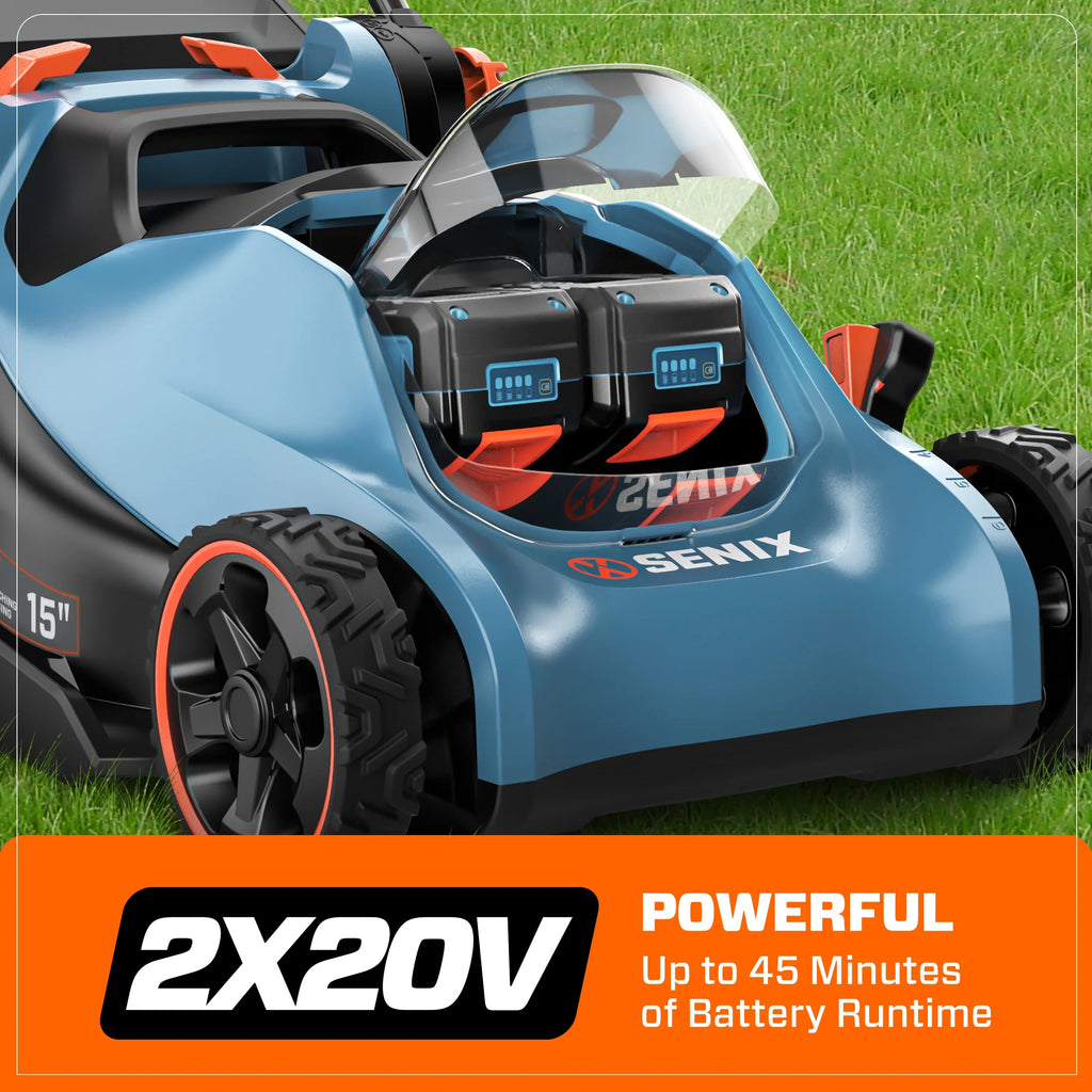 SENIX 40V Brushless 18in Deck Battery Lawn Mower, 17in Cutting Blade, 2 - in - 1 Mulching & Bagging Cordless Push Mower, 6 - Position Adjustment, LPPX2 - M5