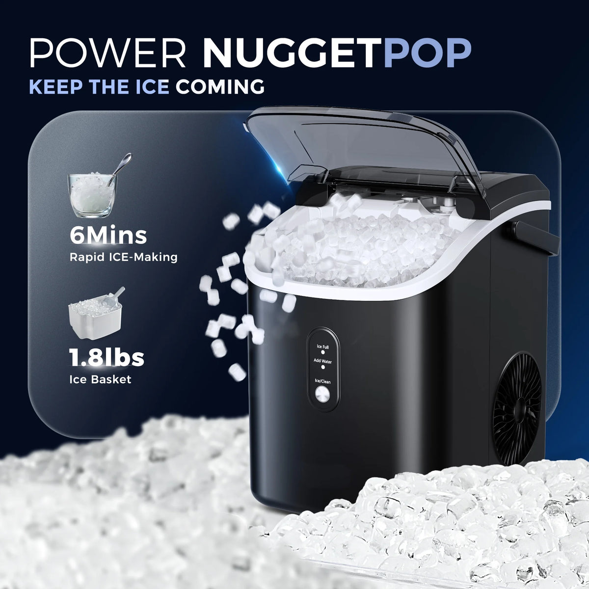 Simzlife Nugget Ice Maker Countertop, 34.9 lb per Day Chewable Pebble Nugget Ice Machine with Touch Screen for Home, Kitchen, Office, Stainless Steel, Black