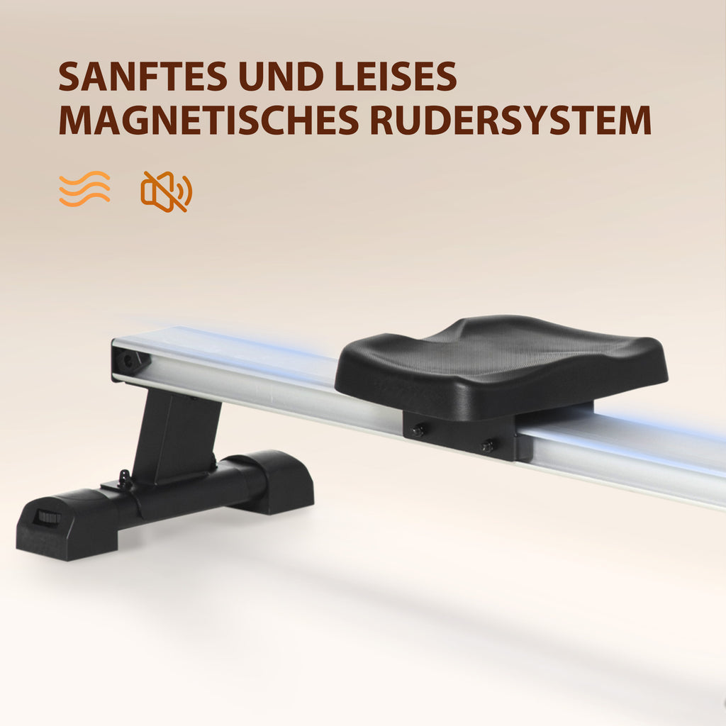 HOMCOM Rudergerät, klappbar, leiser Aluminiumrahmen, LCD-Monitor, 8 Stufen Widerstand, Schwarz/Silber