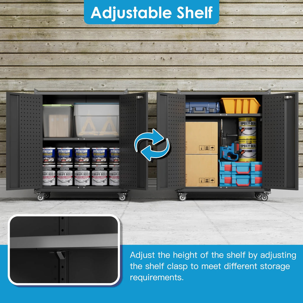 Aobabo Metal Storage Cabinet with Lock, Garage Storage Cabinet with Wheels, 72in Steel Storage Cabinet for Garage Home Storage, Black Required - Assembly
