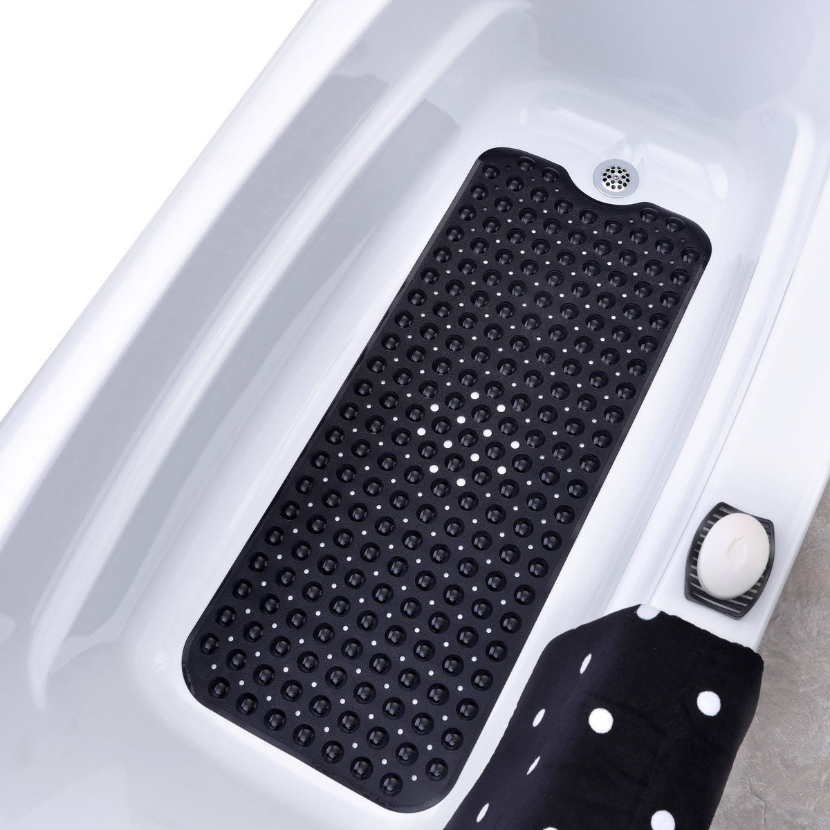 SlipX Solutions Extra Long Vinyl Bath Mat - Solid Black