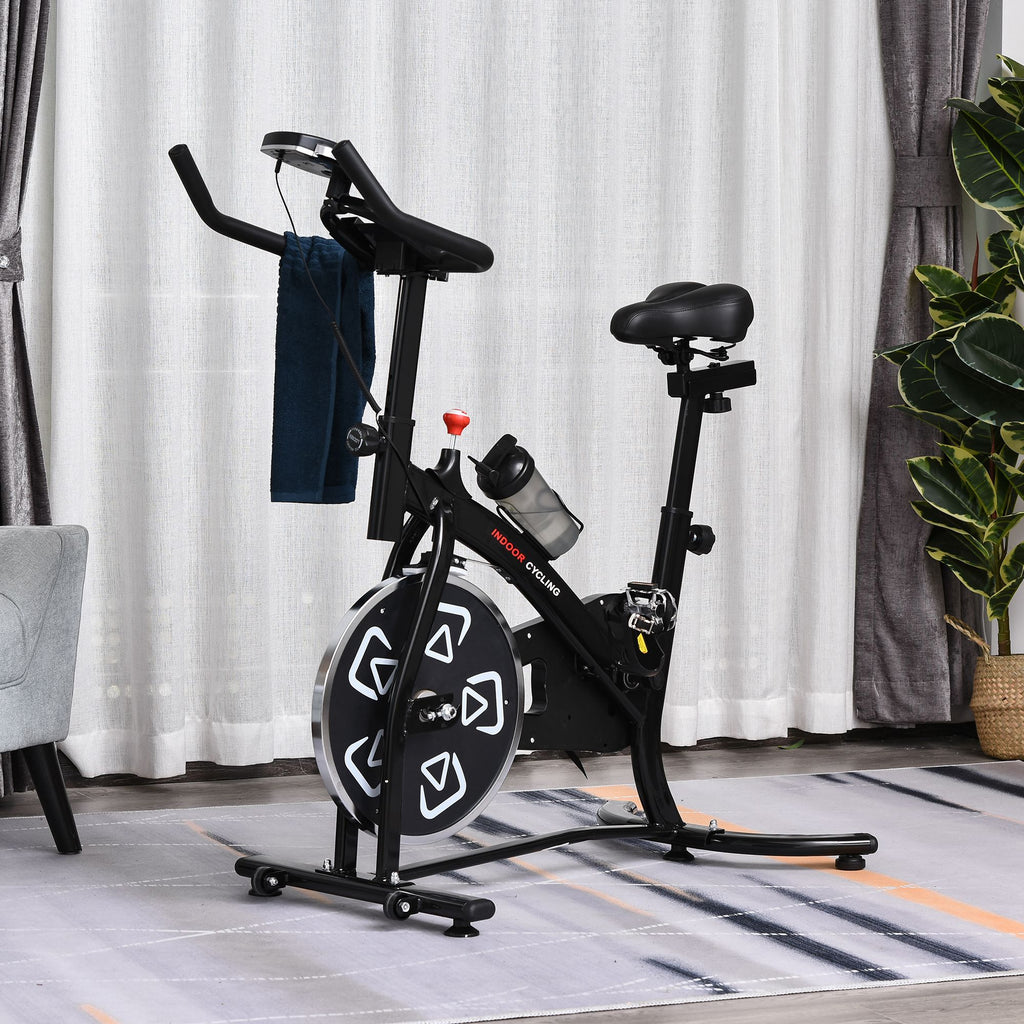 HOMCOM Heimfahrrad Fitnessfahrrad Indoor-Fahrrad mit LCD-Multifunktionsdisplay Heimtrainer verstellbarer Sitz und Lenker Stahl Schwarz