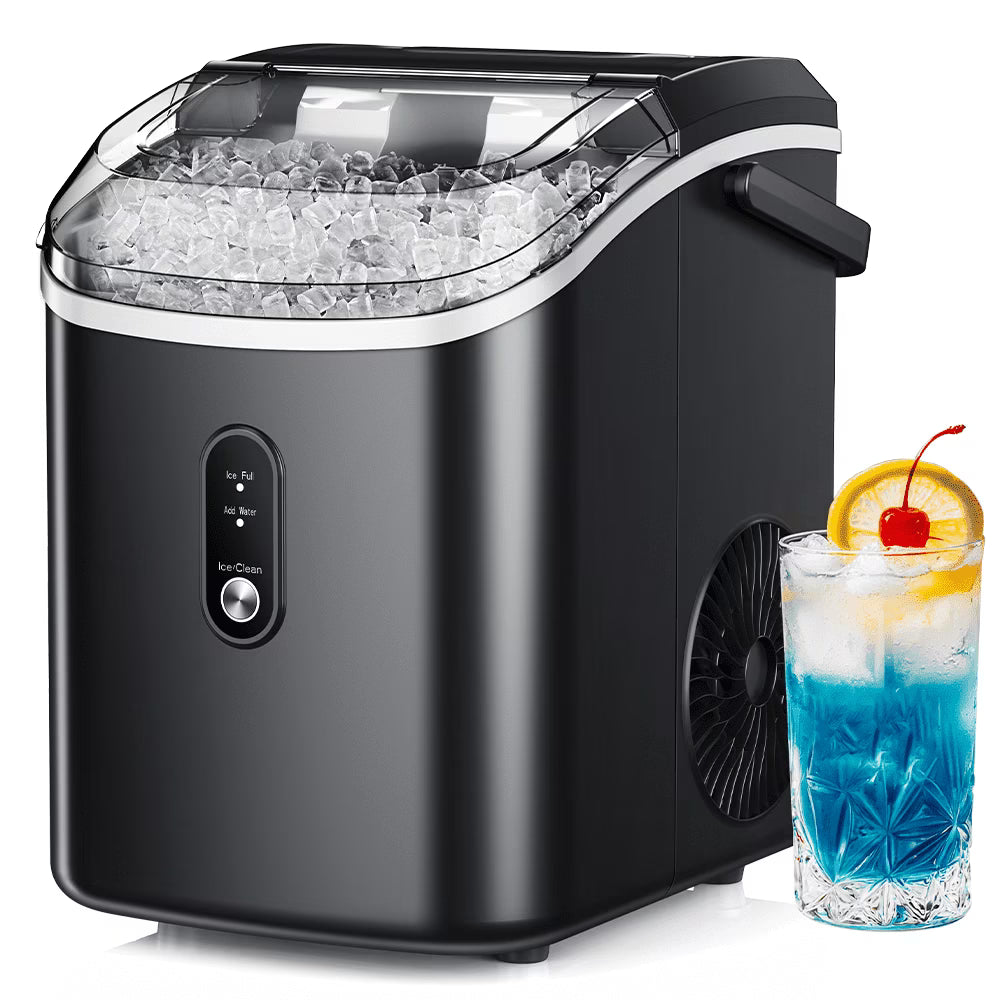 Simzlife Nugget Ice Maker Countertop, 34.9 lb per Day Chewable Pebble Nugget Ice Machine with Touch Screen for Home, Kitchen, Office, Stainless Steel, Black