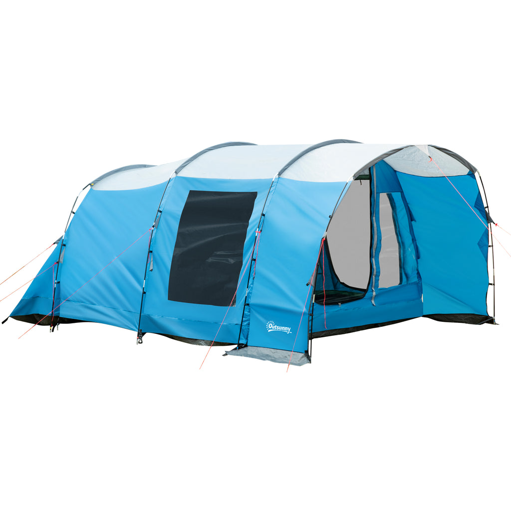 HOMCOM Campingzelt für 5 Personen, 2 Räume, abnehmbare Trennwand, wetterbeständig, inkl. Transporttasche, Blau + Schwarz