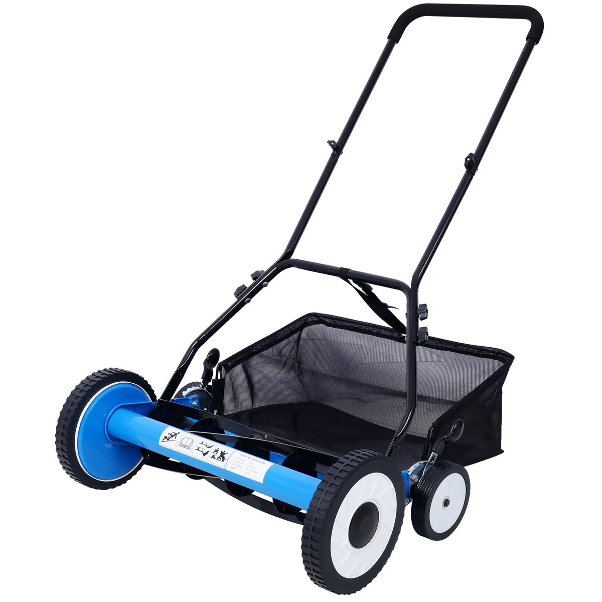 20 - Inch 5 - Blade Push Reel Lawn Mower with Grass Catcher 4 WHEELS BLUE COLOR