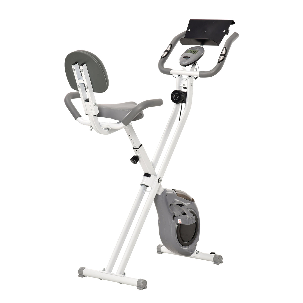 HOMCOM Magnetisches faltbares Heimfahrrad Fitnessfahrrad Innenfahrrad mit großem Komfort verstellbarer Sattel Rückenlehne gepolsterte Griffe LCD-Display Tablettenhalter Stahl Weiß Grau