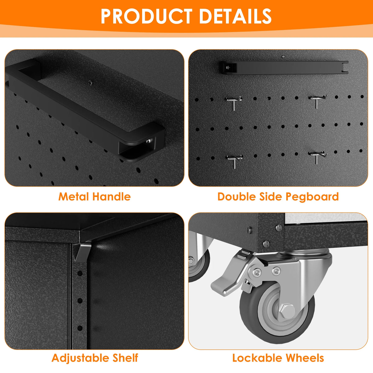 Aobabo Metal Storage Cabinet with Lock, Garage Storage Cabinet with Wheels, 72in Steel Storage Cabinet for Garage Home Storage, Black Required - Assembly