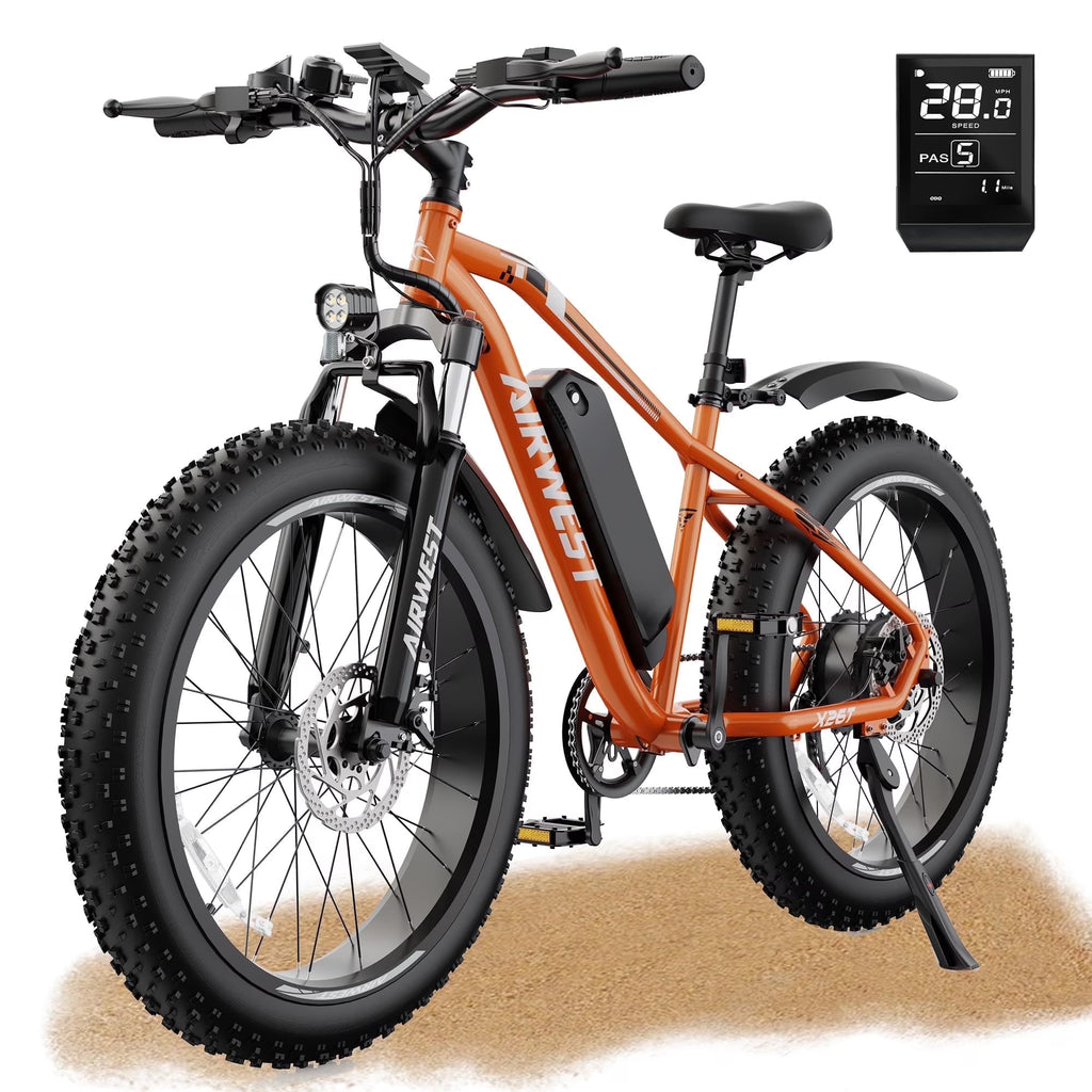 AIRWEST Electric Bike for Adults, Peak 750W Ebikes for Men Women26" Fat Tire Electric Bicycle with 48V 624wh Removable Battery25mph 60miles 7 Speed, Front Suspension Electric Mountain Bike