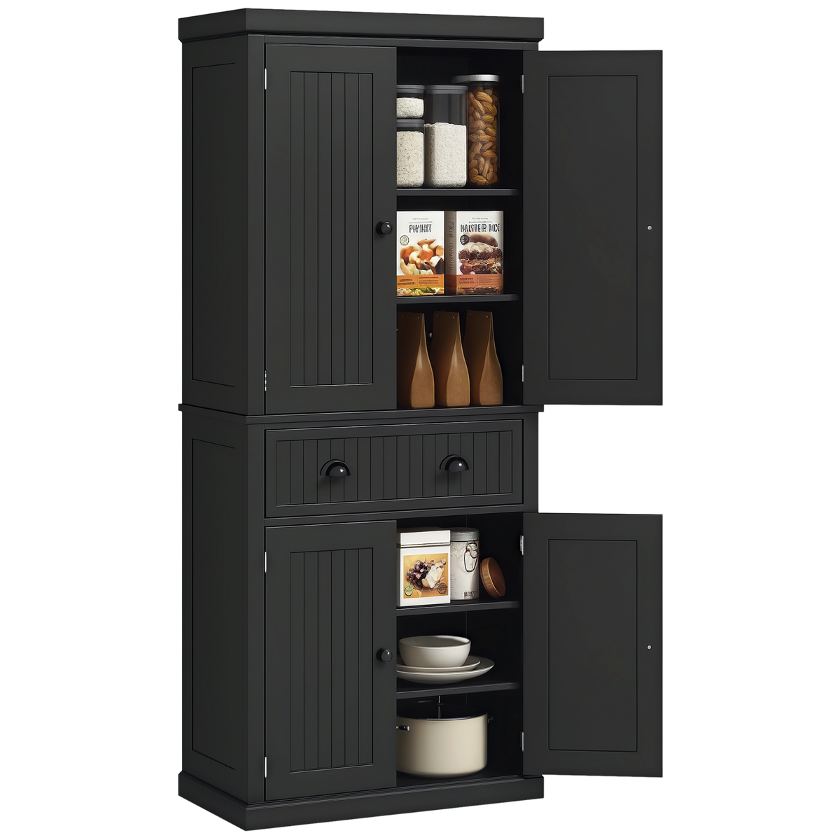 HOMCOM Küchenbuffet Küchenschrank Multi-Lagerung verstellbare Regalbretter 4 Türen und große Schublade 76,2 x 40,2 x 183 cm Schwarz