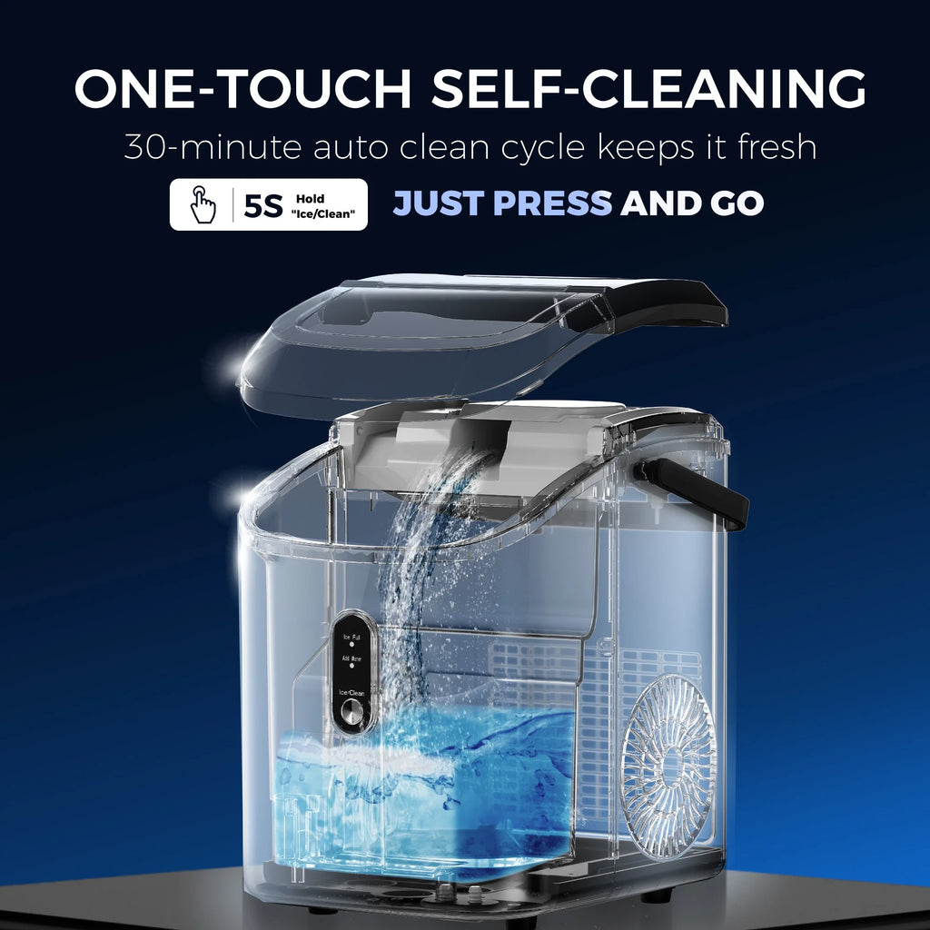 Simzlife Nugget Ice Maker Countertop, 34.9 lb per Day Chewable Pebble Nugget Ice Machine with Touch Screen for Home, Kitchen, Office, Stainless Steel, Black