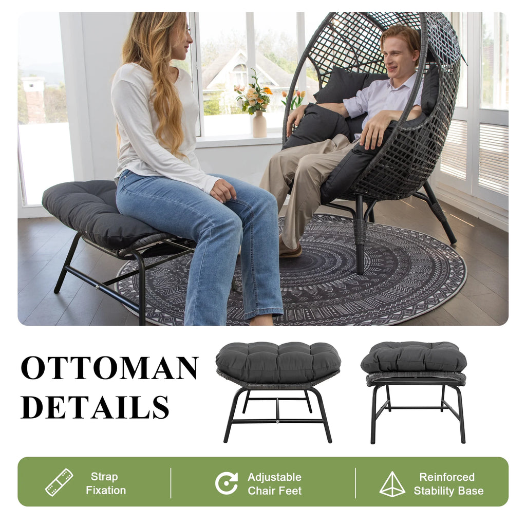 RADIATA 440 lb Outdoor Egg Chair with Foot Rest & Ottoman, Wicker Patio Egg Chair for Indoor or Garden, Beige