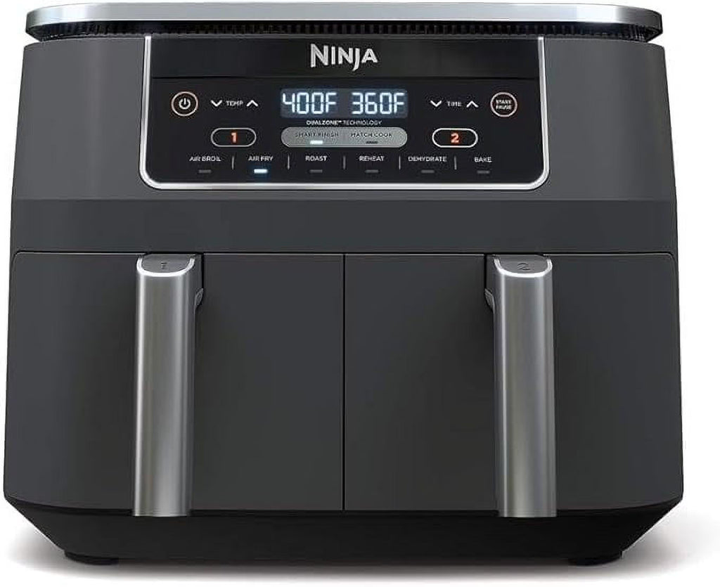 Ninja DZ201 Foodi 8 Quart 6 - in - 1 Dualzone 2 - Basket Air Fryer with 2 Independent Frying Baskets, Match Cook & Smart Finish to Roast, Broil, Dehydrate & More for Quick, Easy Meals, Grey