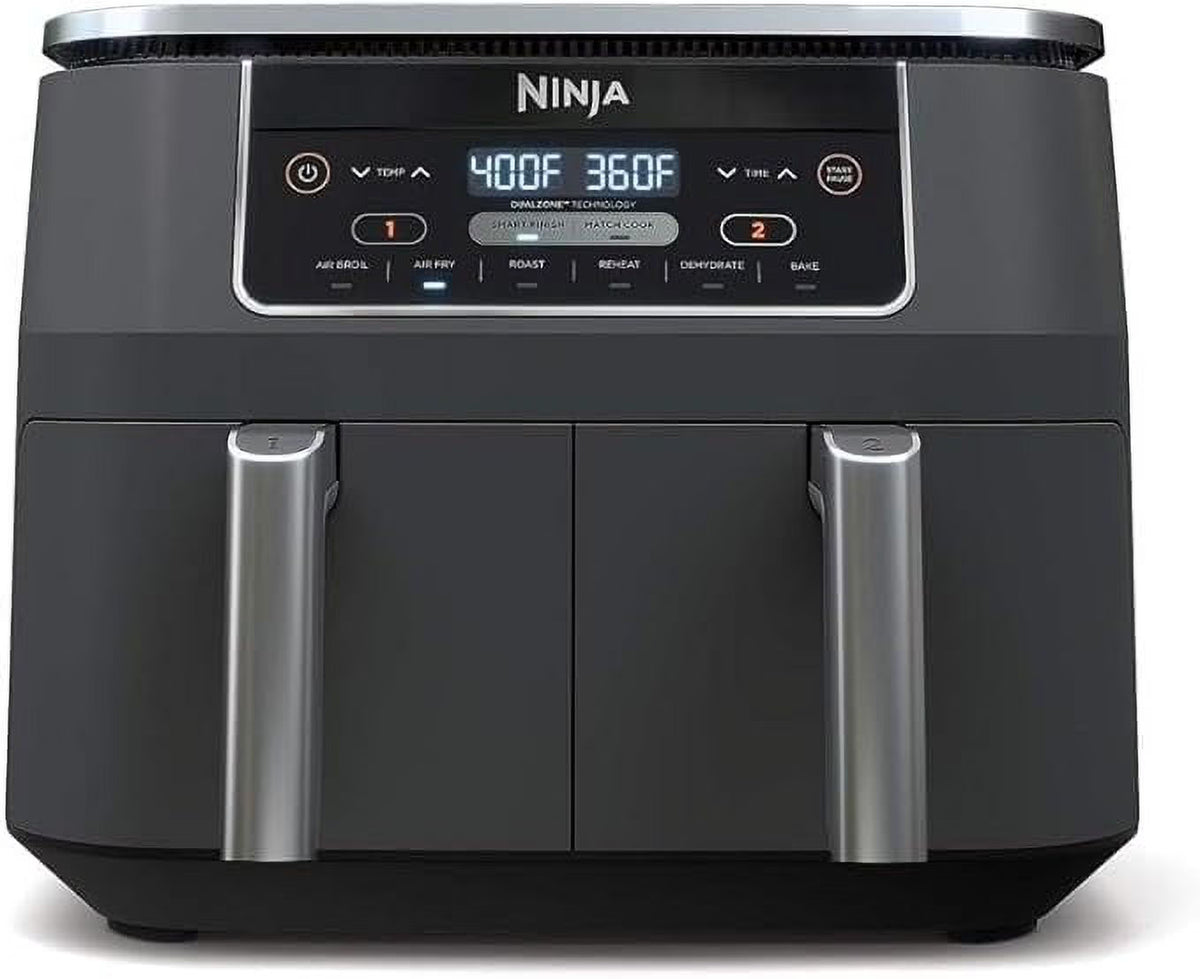 Ninja DZ201 Foodi 8 Quart 6 - in - 1 Dualzone 2 - Basket Air Fryer with 2 Independent Frying Baskets, Match Cook & Smart Finish to Roast, Broil, Dehydrate & More for Quick, Easy Meals, Grey