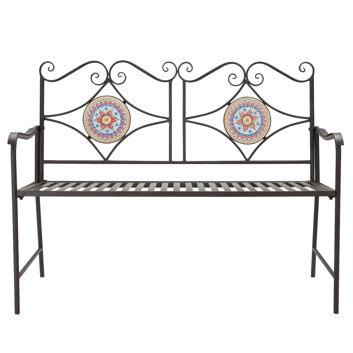 Outsunny Gartenbank im Vintage-Design, 2 Sitzer, wetterbeständig, mit Mosaiksteinen, 121 cm x 52 cm x 93 cm, Mehrfarbig