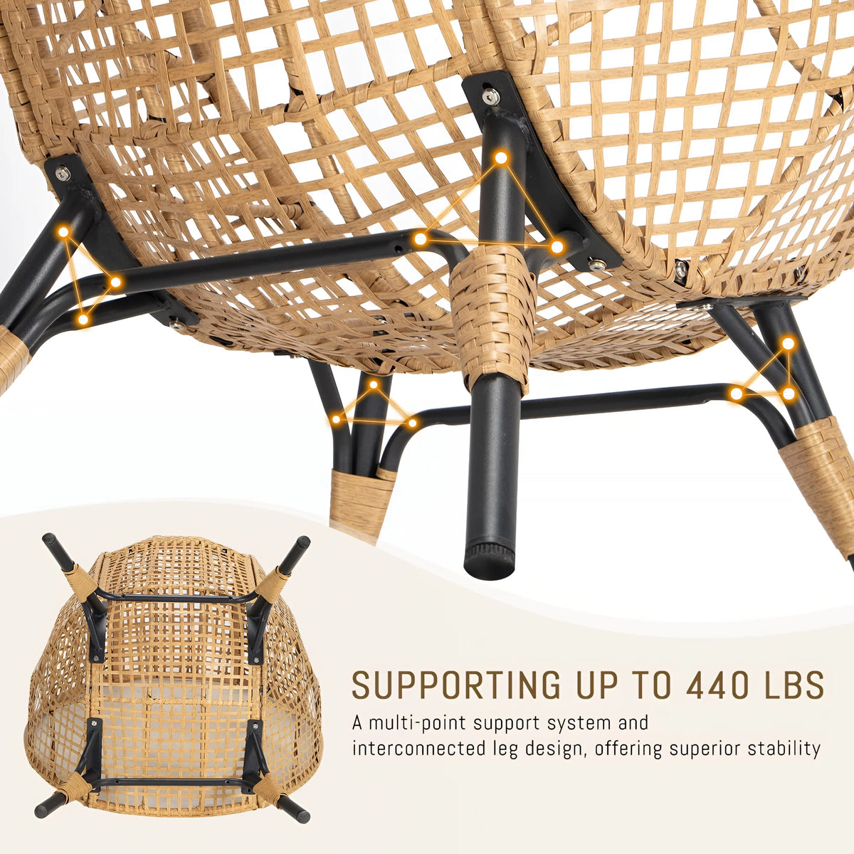 RADIATA 440 lb Outdoor Egg Chair with Foot Rest & Ottoman, Wicker Patio Egg Chair for Indoor or Garden, Beige