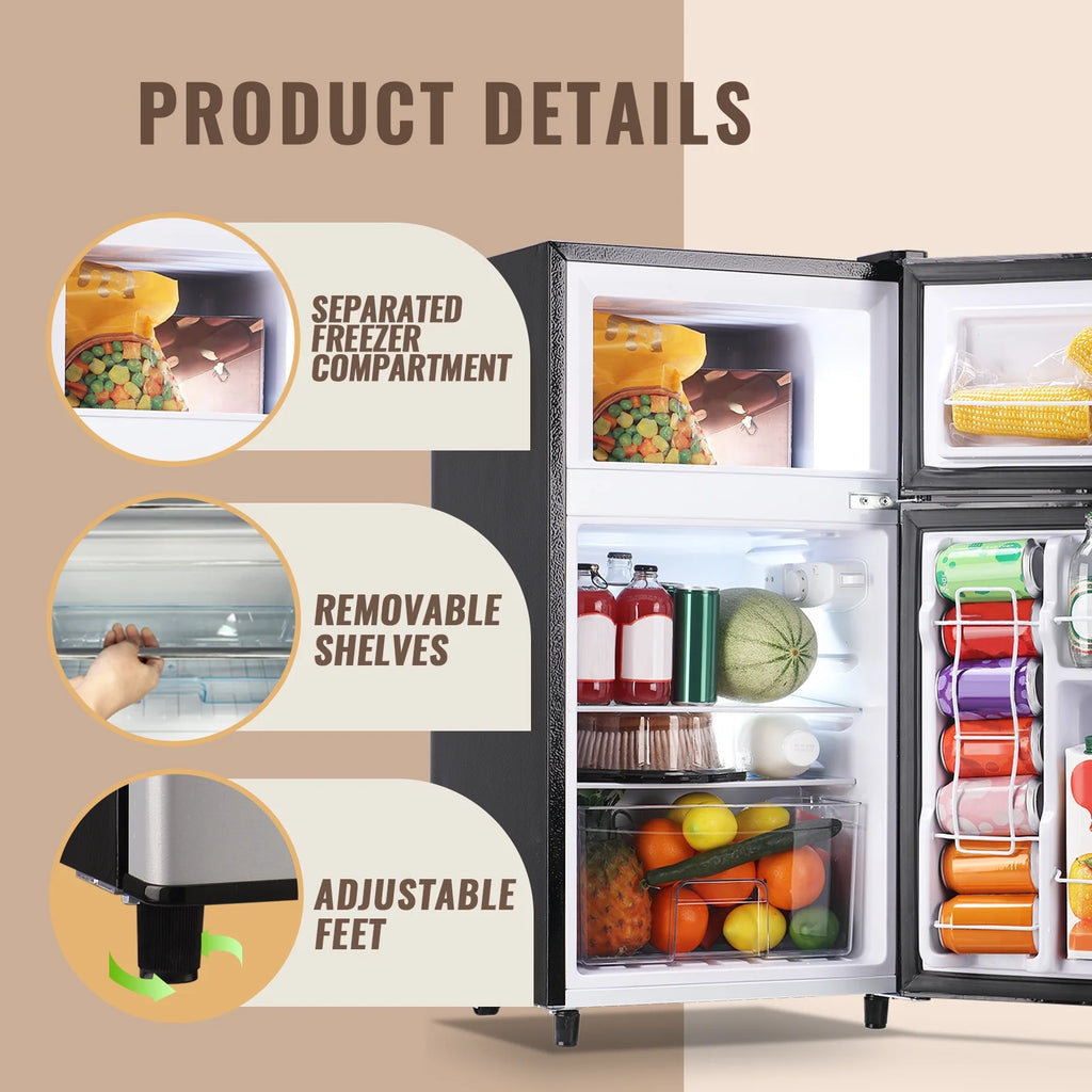 WANAI 3.5 Cu.ft Fridge with Freezer 2 Door Compact Refrigerator Adjustable Thermostat Silver New