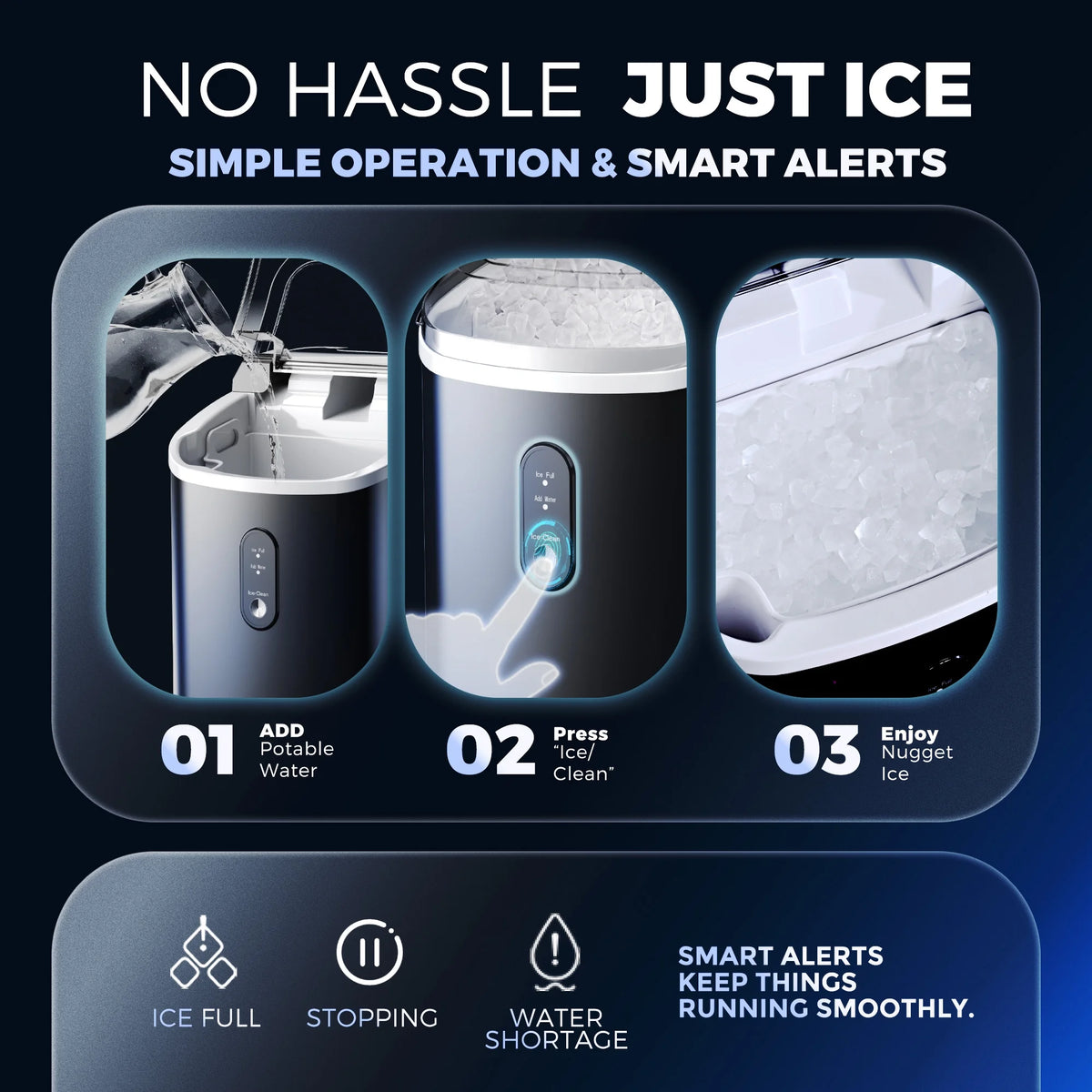 Simzlife Nugget Ice Maker Countertop, 34.9 lb per Day Chewable Pebble Nugget Ice Machine with Touch Screen for Home, Kitchen, Office, Stainless Steel, Black