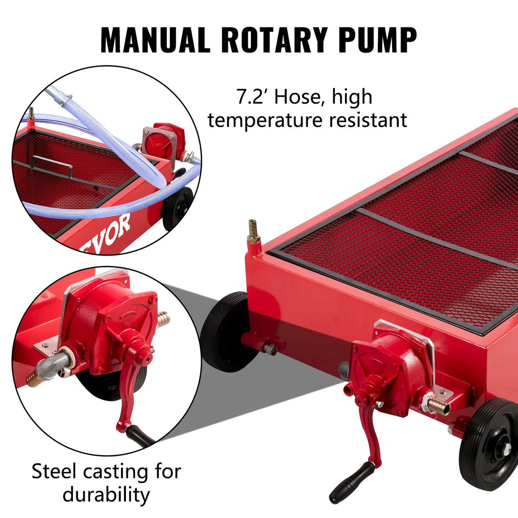 Large 20 Gallon Oil Drain Pan 76 L Capacity, Includes Pump, Hose & Swivel Wheels, Low Profile Oil Change Tank for Cars, Suvs, Trucks