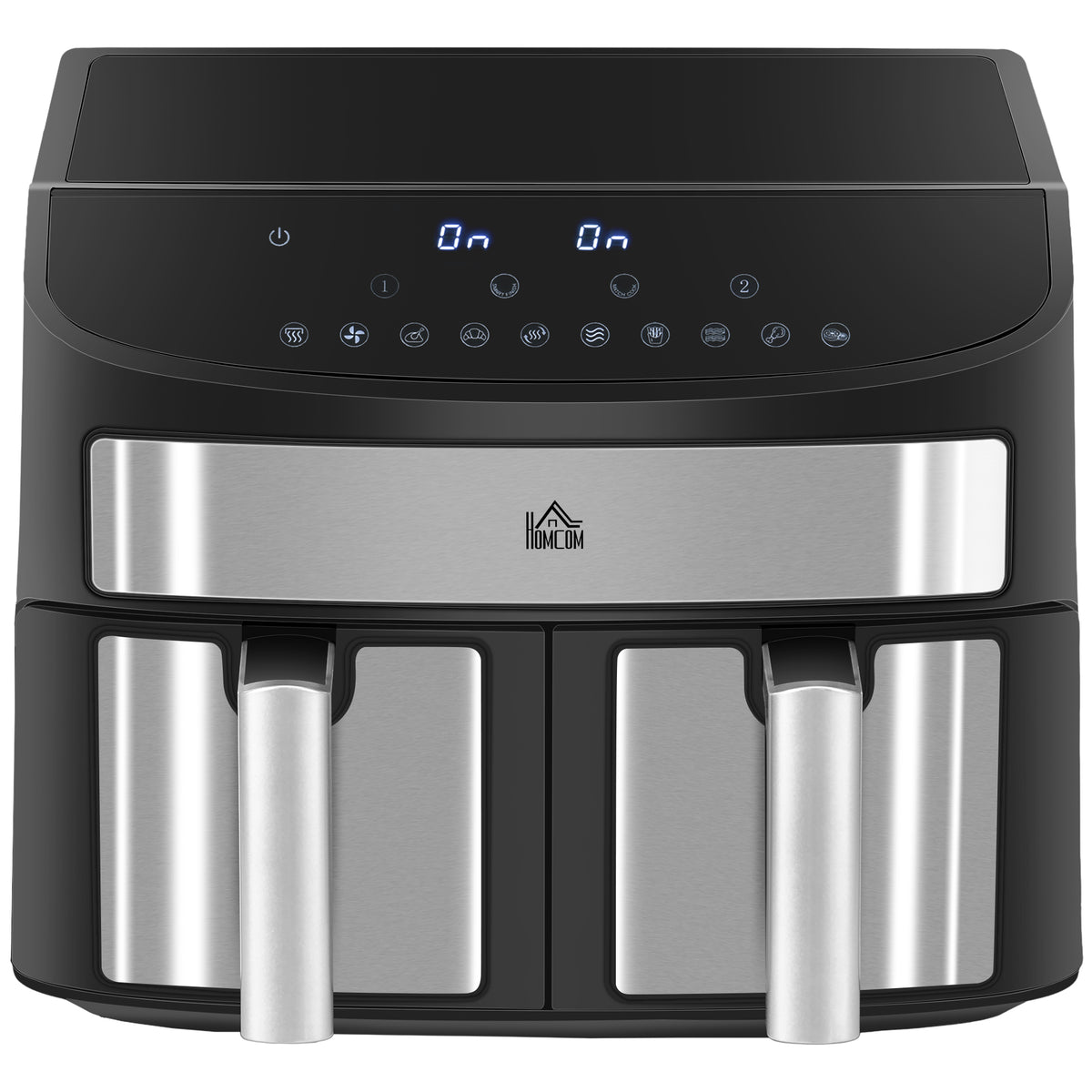 HOMCOM Heißluftfritteuse Multifunktionale Heißluftfritteuse,  8 L Fassungsvermögen, 2 Körbe, 60 min Time, Silber + Schwarz