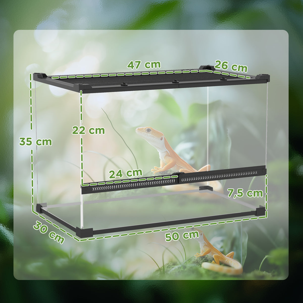 PawHut Glas-Terrarium für Reptilien, erhöhter & wasserdichter Boden, Knopfschloss